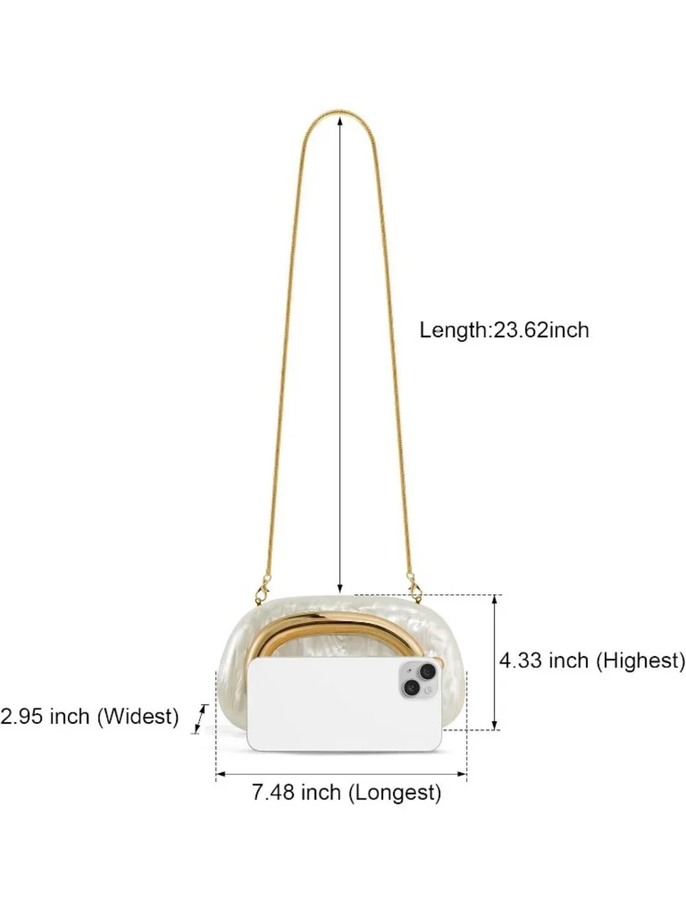 Women’s Marble White Acrylic Shell Clutch Purse Gold Chain Evening Handbag